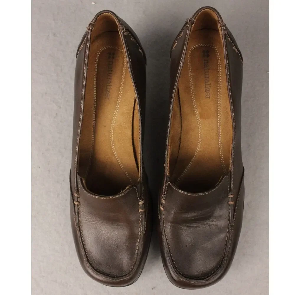 Naturalizer Slip On Heels Womens 9.5M Brown Leather Maurie Style Chunky Heel‎
